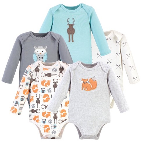 Hudson Baby Cotton Long-sleeve Bodysuits 5pk, Gray Forest : Target