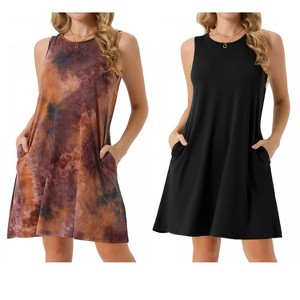 INSPIRE CHIC Women's Tie Dye Tank Beach Casual Sleeveless Loose Tshirt Sundress with Pockets 2 Packs - 1 of 4