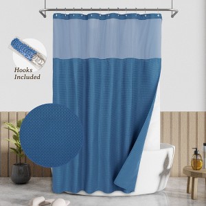 Textured Waffle Weave Shower Curtain with Snap In Liner and 12 Hooks - 1 of 4
