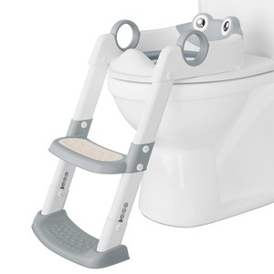 Potty Training Toilet Seat with Steps for Toddlers - Kids Toilet Seat Attachment & Step Stool, Home & Travel Use Easy-Clean (Gray/Green - 1 of 4