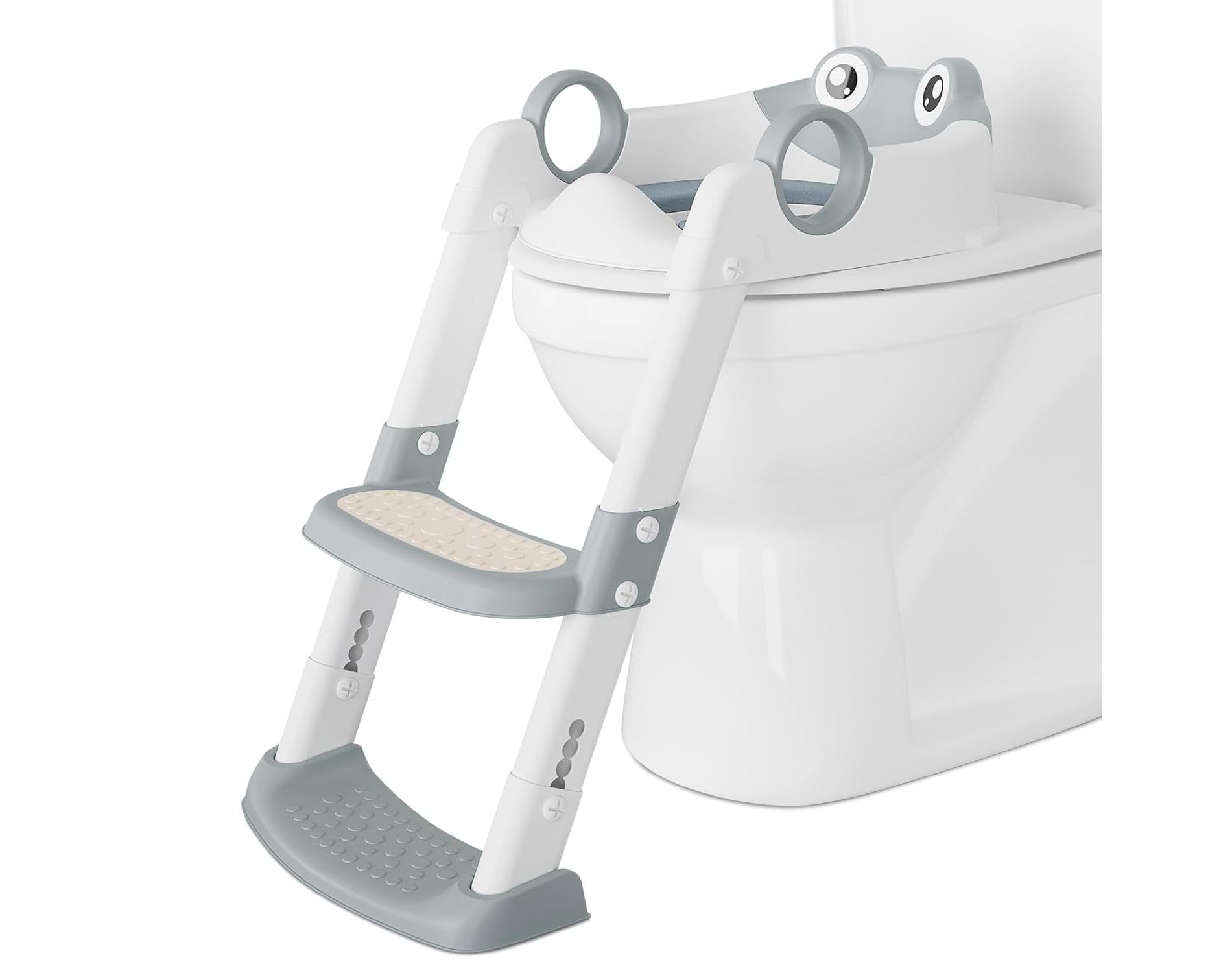 Potty Training Toilet Seat with Steps for Toddlers - Kids Toilet Seat Attachment & Step Stool, Home & Travel Use Easy-Clean (Gray/Green
