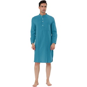 Lars Amadeus Men's Loose Fit Banded Collar Henley Nightgown - 1 of 4