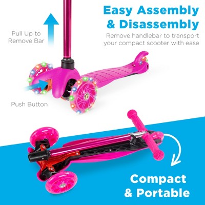 Pink Kids Mini Kick Scooter with Light-Up Wheels and Adjustable T-Bar