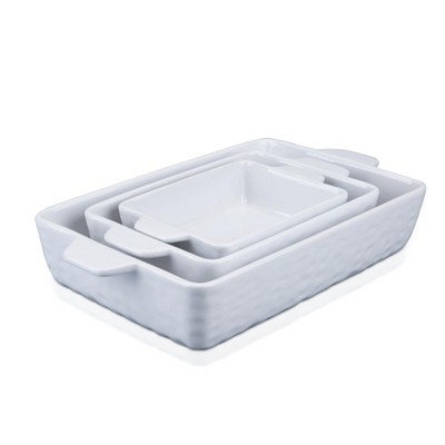 Baking Dish Set of 3 Piece, Ceramic Casserole Dishes for Oven, Rectangular Baking Pan Set with Handles, for Cake, Lasagna, 6.5''/8.74''/11.7''