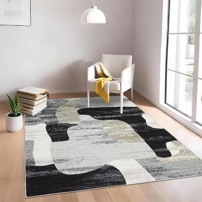 Washable Area Rug, Modern Abstract Low Pile Non-Slip Carpet for Living Room, Bedroom, Dining, Home Office