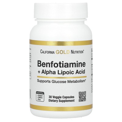 California Gold Nutrition Benfotiamine + Alpha Lipoic Acid and L-Leucine, 30 Veggie Capsules