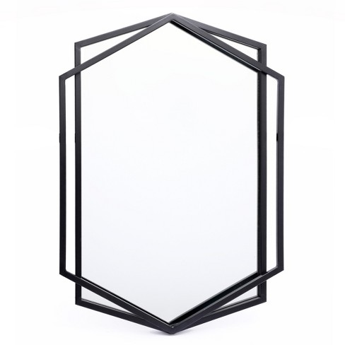 Luxenhome Black Metal Hexagon Frame Wall Accent Mirror For Bathroom ...