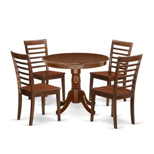 Antique Kitchen Dining Set - 5 Piece Table & Chair Set, 36 Inch Round, Mahogany Finish - 1 of 4