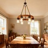 GDFStudio Rian Rustic Wooden Wagon Wheel Chandelier Ceiling Light with Seeded Glass Shade and Adjustable Chain - 2 of 4