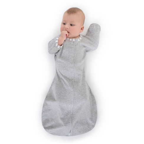 Transitional Swaddle Sack With Arms Up Half length Sleeves And Mitten Cuffs Wearable Blanket Heathered Gray With Stripe Trim 0 3 Months Target