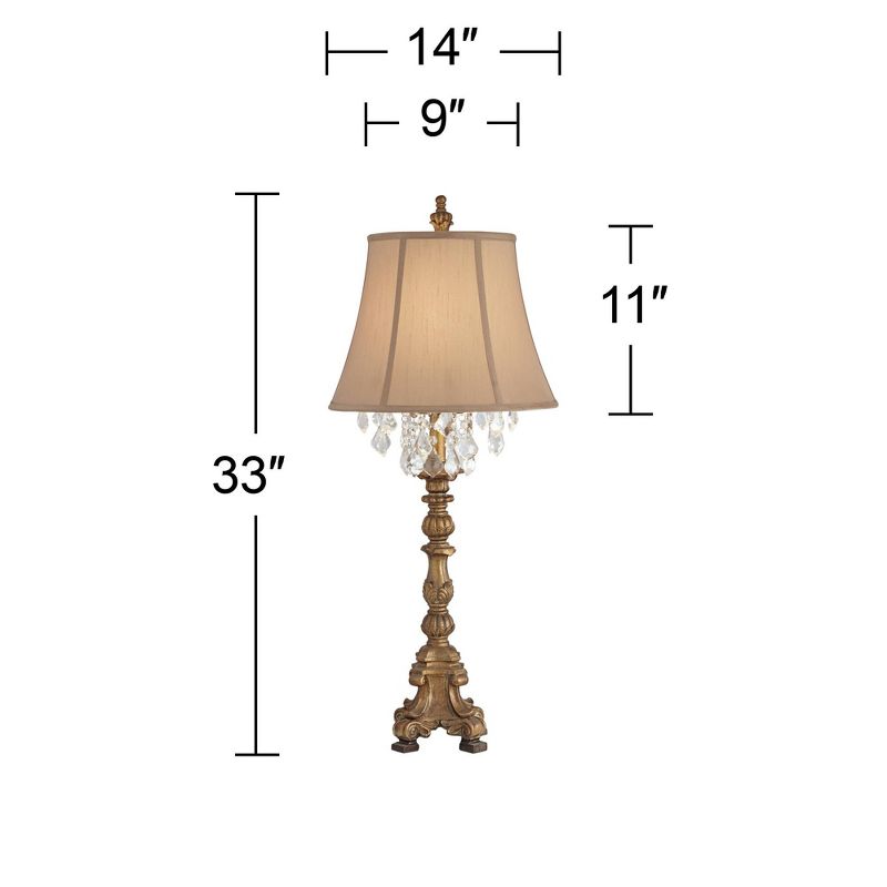 Barnes and Ivy Duval Traditional Table Lamp 33" Tall Aged Gold Candlestick Crystal Fabric Bell Shade for Bedroom Living Room Bedside Office Family, 4 of 10