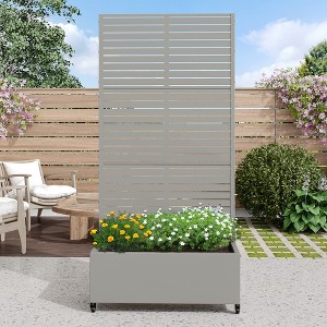 MAYEERTY Planter Box with Trellis Iron Gray Louvered Classic Style 72x35x16in 3-Piece Set - 1 of 4