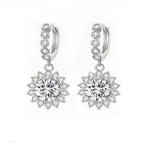 Sterling Silver Moissanite Snowflake Drop Earrings White Gold Plated Hoop Dangle Jewelry for Women - 1 of 4