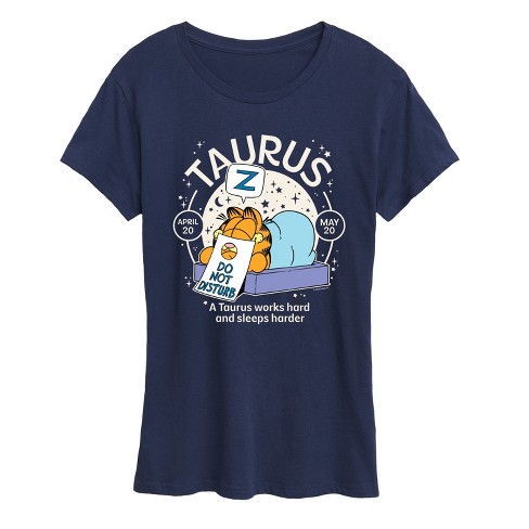 Women's - Garfield - Taurus Works Hard Sleeps Harder Do Not Disturb Short Sleeve Graphic T-Shirt - image 1 of 4