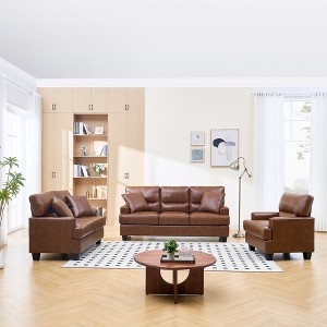 Faux Leather Upholstered 3 Pieces Living Room Set chair,Loveseat and Sofa - Morden Fort - 1 of 4
