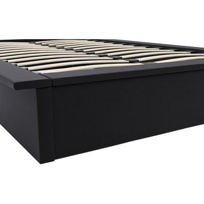 Full Black Faux Leather Upholstered Platform Bed with Slats