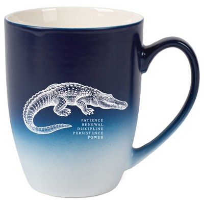 Elanze Designs 12 Ounce Ceramic Decorative Laser Engraved Giftable Novelty Tea Coffee Cup Mug Navy Blue and White Alligator Patience Renewal