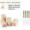 LunaLulinlk 4 Pack Wooden Coat Hooks Wall Mount, Rustic Hat Hooks Heavy Duty Entryway Wall Hangers, Beech - 4 of 4