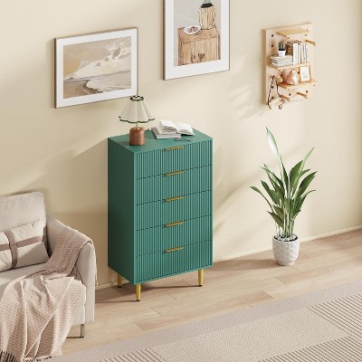 Fluted Dresser for Bedroom with 3 Drawers, Wooden Chest of Drawers with Metal Handle & Feet, Black Dresser for Living Room, Hallway, Bedroom