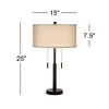 Franklin Iron Works Bernie Industrial Table Lamps 25" High Set of 2 Rich Bronze with USB Charging Port Tan Drum Shade for Bedroom Living Room Bedside - 4 of 4