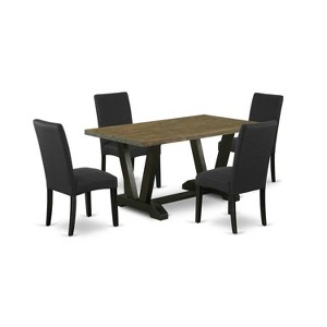 5-Piece Natural Oak Finish Solid Wood Top Dining table with 4 Chairs with - 1 of 4