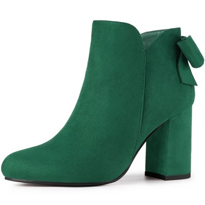 Allegra K Women's Round Toe Bow Decor Chunky Heel Ankle Boots