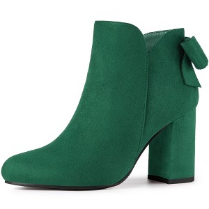 Allegra K Women's Round Toe Bow Decor Chunky Heel Ankle Boots - 1 of 4
