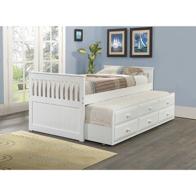 Donco Kids Captains Twin White Bed With 3 Underbed Drawers & Twin Trundle