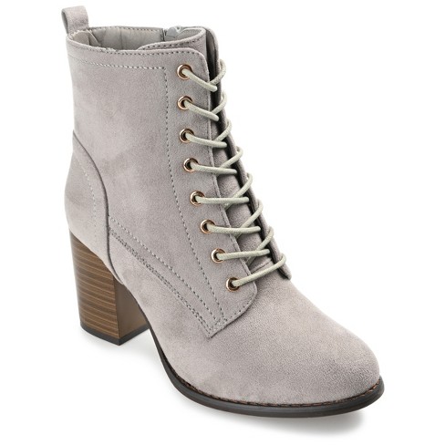 Journee Collection Womens Baylor Lace Up Stacked Heel Booties Grey 8 ...