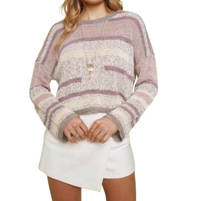 Women's Multicolor Stripe Pullover Crop Sweater - mystree