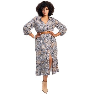 Avenue Women's Plus Size Averie Shirtdress With Belt - 1 of 4