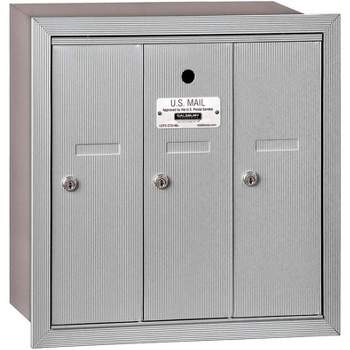 Salsbury Industries Vertical Mailbox - 3 Doors - Aluminum - Recessed Mounted - USPS Access