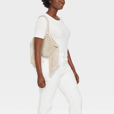 Universal Thread Hand Crafted Cotton Macrame Fringe Tote Bag - Universal Thread™ Cream — фото 2