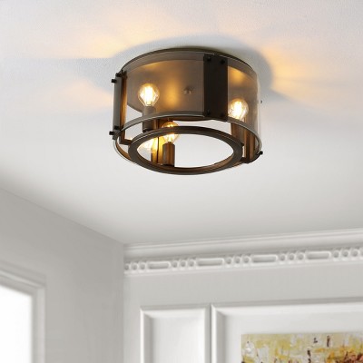 Olen 14" Black and Chrome Glass LED Flush Mount
