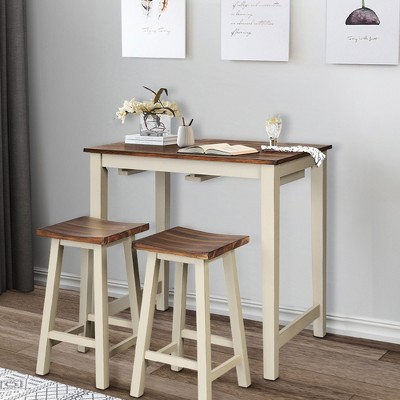 Rustic White and Walnut 3-Piece Counter Height Pub Table Set