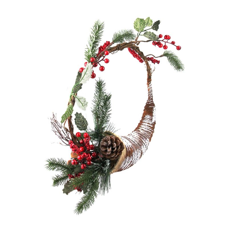 Northlight 14" Unlit Lightly Frosted Cornucopia Artificial with Berries and Pine Cones Christmas Wreath, 2 of 4