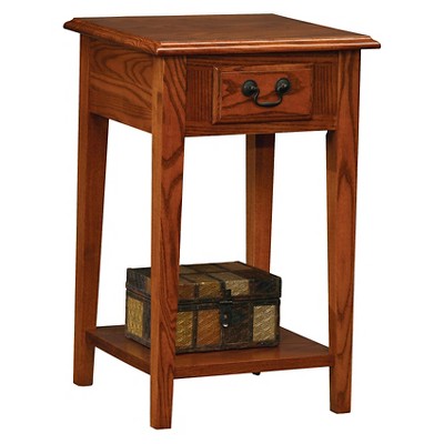 Medium Oak Rectangular Wood Side Table with Storage