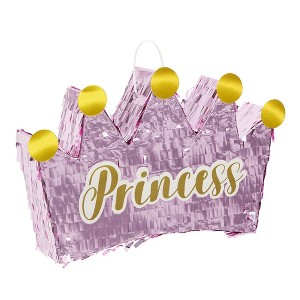 Blue Panda Small Princess Crown Pinata for Girls Birthday Party Supplies, Princess Party Decorations, Pink Foil, 16 x 10.5 In - 1 of 4
