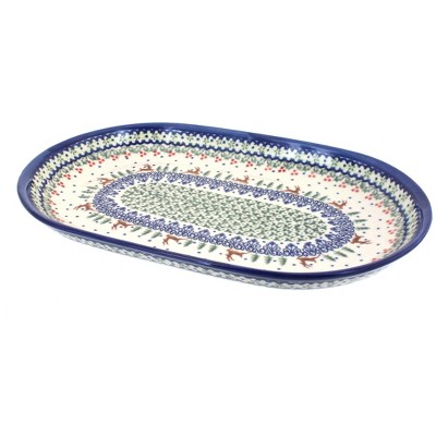 Blue Rose Polish Pottery Reindeer Delight Large Oval Serving Dish