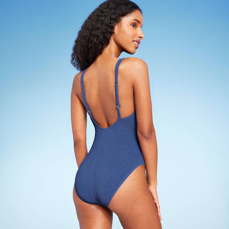 Women&#39;s Square Neck Pucker Textured High Leg One Piece Swimsuit - Shade &#38; Shore&#8482;, 3 of 11