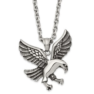 Black Bow Jewelry Men's Stainless Steel Large Antiqued & Polished Eagle Necklace, 24 In - 1 of 4