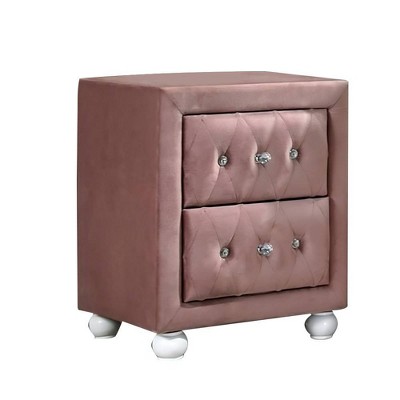 Reggie 17" Pink Fabric Nightstand with Crystal Tufted Drawers