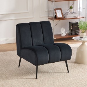 Kumasinova Modern Velvet Accent Chair,Upholstered Armless Chair with Metal Legs,Living Room Chair for Bedroom,Office and Reading Room - 1 of 4