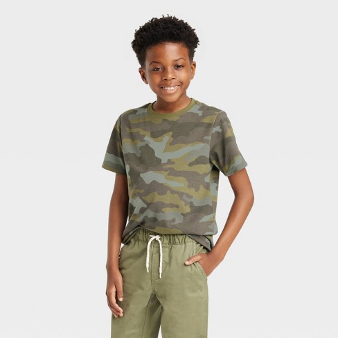 Boys' Short Sleeve Printed T-Shirt - Cat & Jack™ Dark Green L Husky