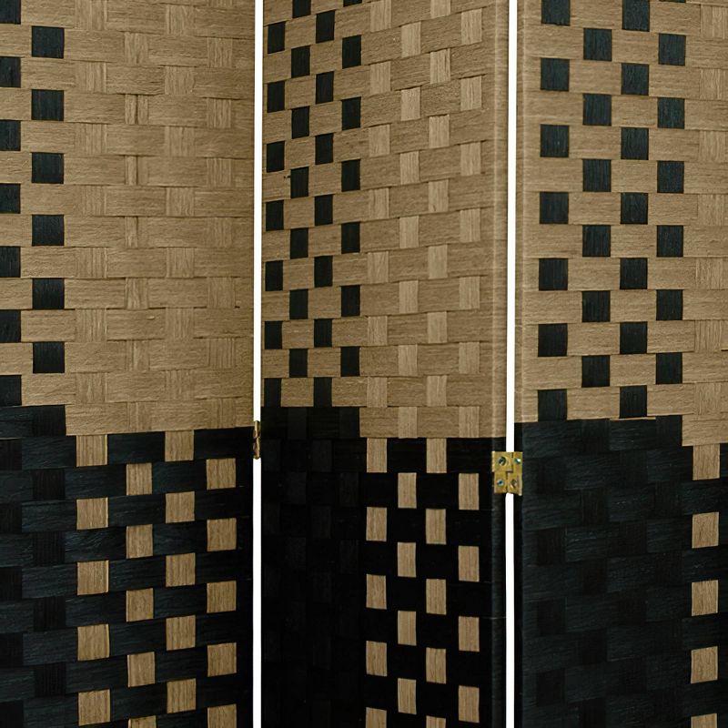 6 ft. Tall Woven Fiber Room Divider Olive/Black 4 Panel - Oriental Furniture, 4 of 5