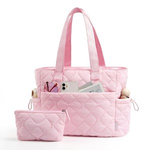 Generic Tote Bag for Women, 25L Puffy Tote Travel Bag, Lightweight Shoulder Work Gym Handbag, Quilted 15.6" Laptop Bag - 1 of 4