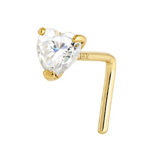 Jewelry Avalanche 22G 14K Gold Heart-shape Moissanite L-Shape Nose Stud - 1 of 4