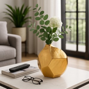 Decorative Textured Metal Vase for Livng Room Decor - Contemporary Home Accent Perfect for Bedroom, Office, and Tabletop Decor - 10", Gold - 1 of 4