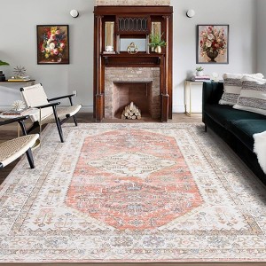 Non Slip Non Shedding Foldable Low Pile Rugs,Machine Washable, Retro Medallion Throw Floor Cover Carpet for Living Room Bedroom - 1 of 4