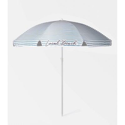 6.5'x6.5' Brush Stripe Patio Umbrella - Blue - Local Beach